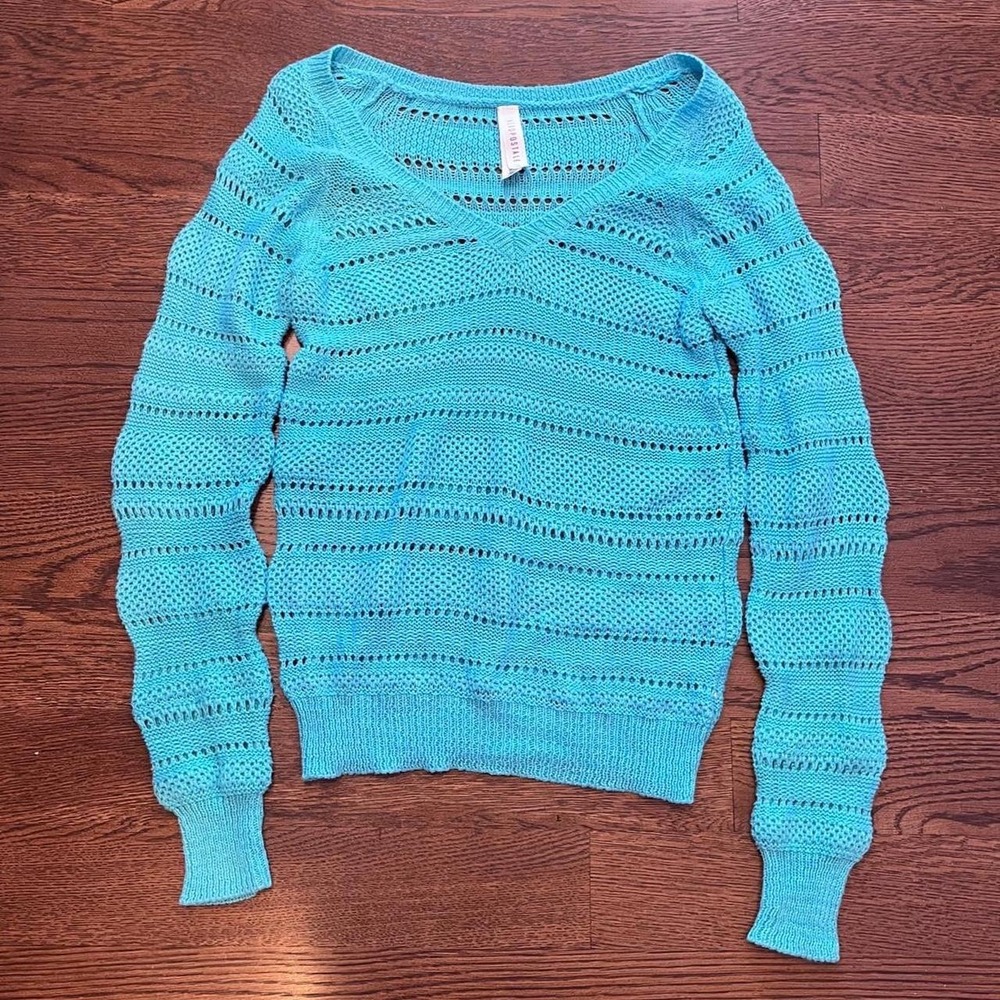 y2k aeropostale teal blue knit eyelet sweater small